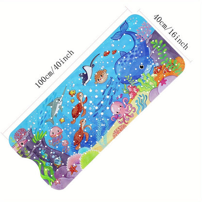 Non-Slip Bathtub Mat with Colorful Ocean Design and Suction Cups - Washable