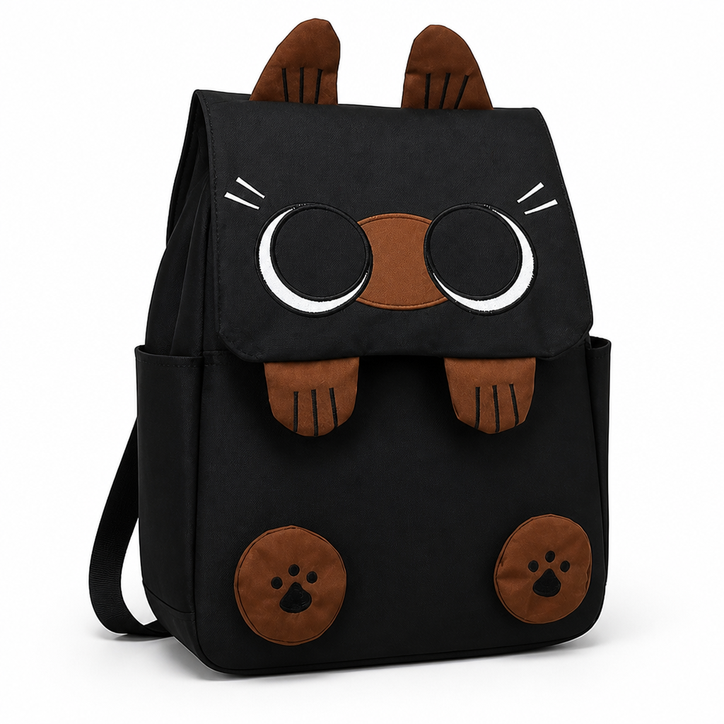 Spacious Cat-Themed Nylon Backpack – Easy to Clean & Stylish