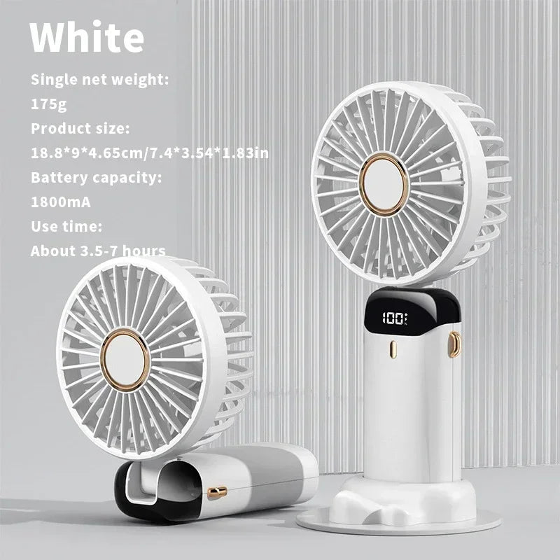Compact Fan with 5 Speed Settings | 3000 mAh Rechargeable Battery | Foldable Design with LED Display