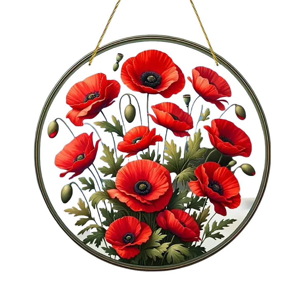 Acrylic Window Hanger | Floral Sun Catcher | Round Winter & Christmas Decor