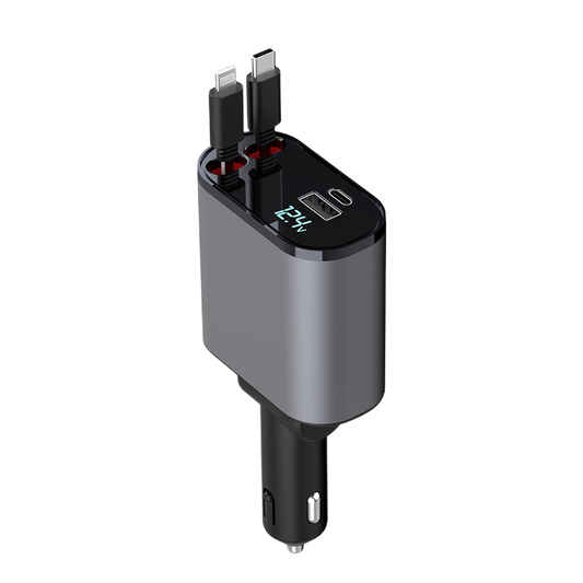 Smart 4-in-1 Vehicle Charger with Automatic Cable Return