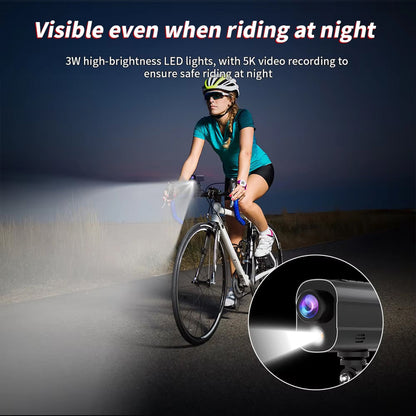 5K Bicycle Camera with Electronic Image Stabilization and LED Light