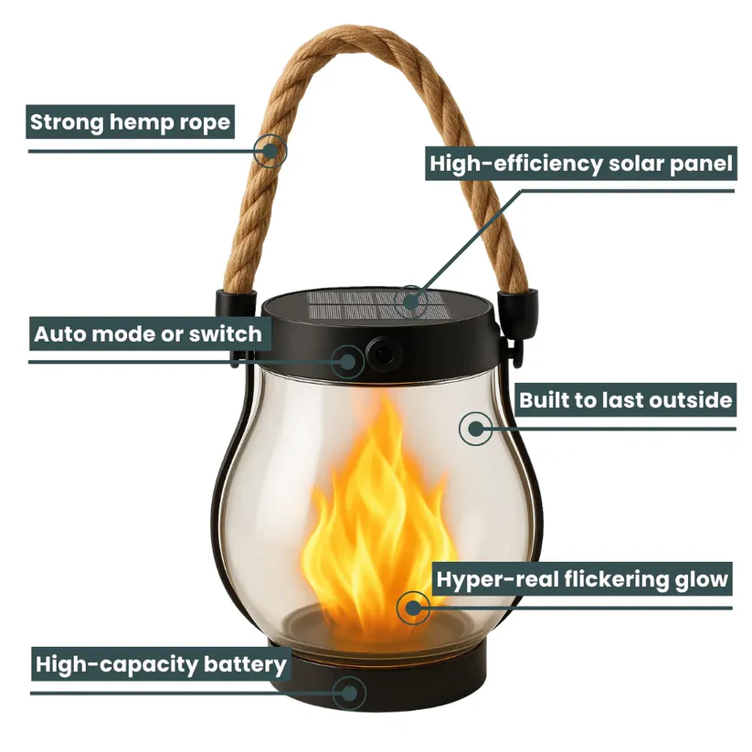 SolarGlow Lantern | Waterproof Outdoor Light with Flickering Flame Effect