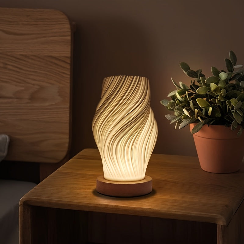 Adjustable Brightness USB Lamp with Wooden Base for Table Use