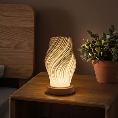 Adjustable Brightness USB Lamp with Wooden Base for Table Use