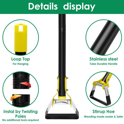 Garden Hoe | Triangular Weeder in Stainless Steel | Ergonomic Stirrup Hoe with 120–160 cm Handle