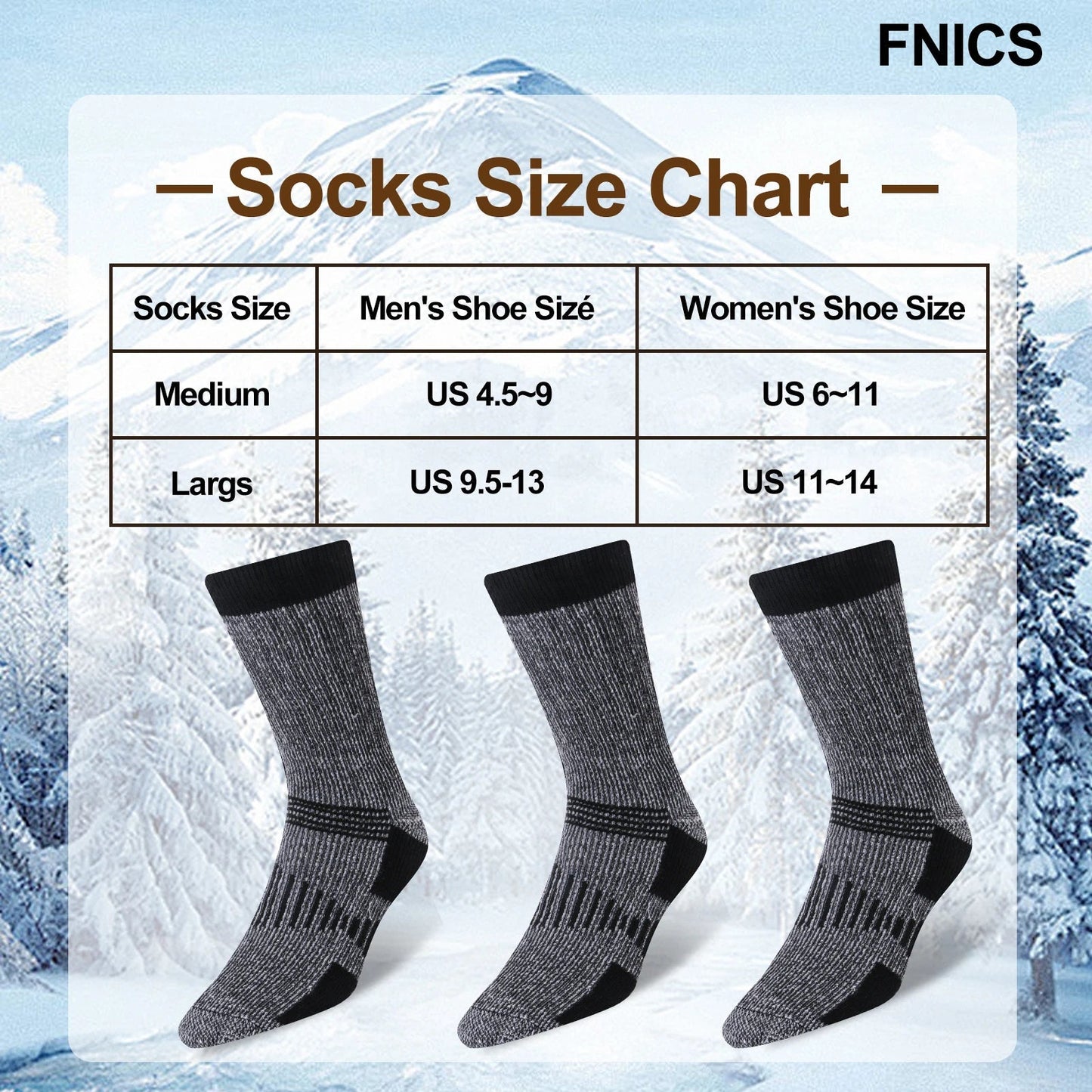 3-Pack of Thick Warm Merino Wool Socks | Durable, Breathable | Great for Work, Hiking & Outdoor Use