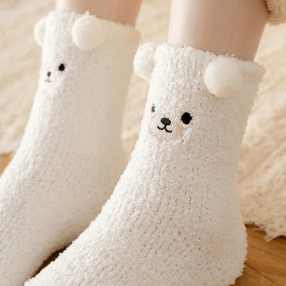 Warm Fuzzy Socks for Women | Soft & Plush | 3D Bear Print | Japanese-Korean Style
