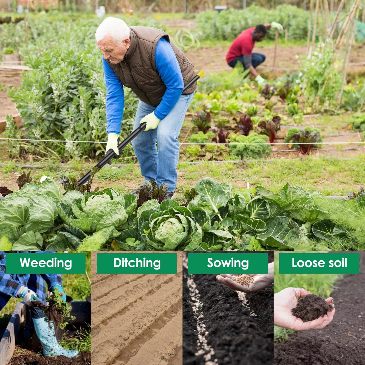 Garden Hoe | Triangular Weeder in Stainless Steel | Ergonomic Stirrup Hoe with 120–160 cm Handle