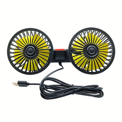 Compact Dual-Head Car Fan - 360° Rotating Air Conditioner with Strong Wind