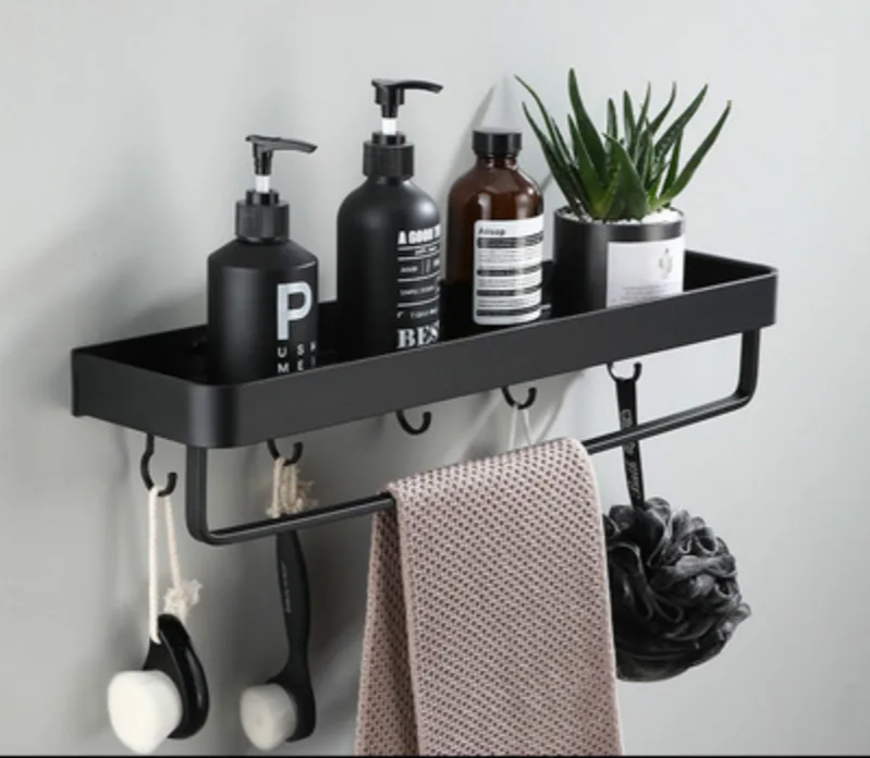 Corner Shelf in Black Aluminum – No-Drill Installation