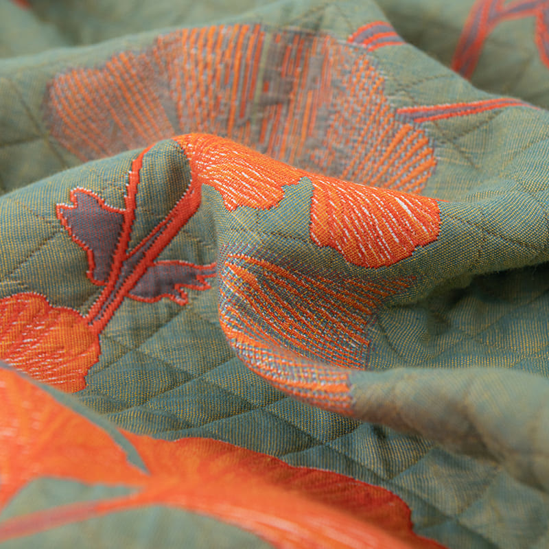 Reversible Cotton Blanket with Orange Ginkgo Leaf Design