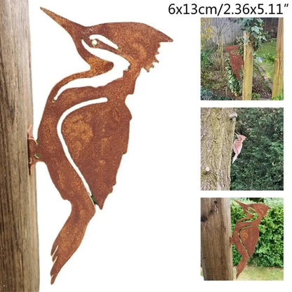 Garden Stake with Bird Silhouette | Rust Effect | Metal | 14 x 7 x 1 cm