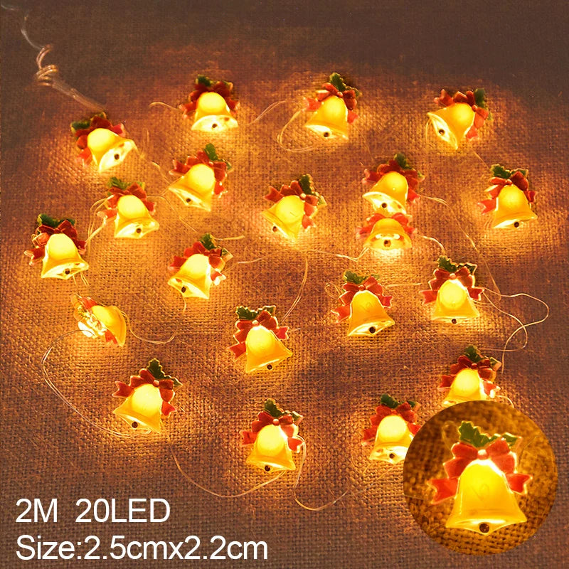 Battery-Operated LED Christmas String Lights | 20 LEDs | 2m | Santa & Snowflakes