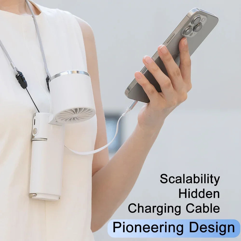 Portable Turbo Hand Fan with 9000mAh Battery | 100 Air Flow Levels | Cooling Plate Included | USB-C Charging Cable