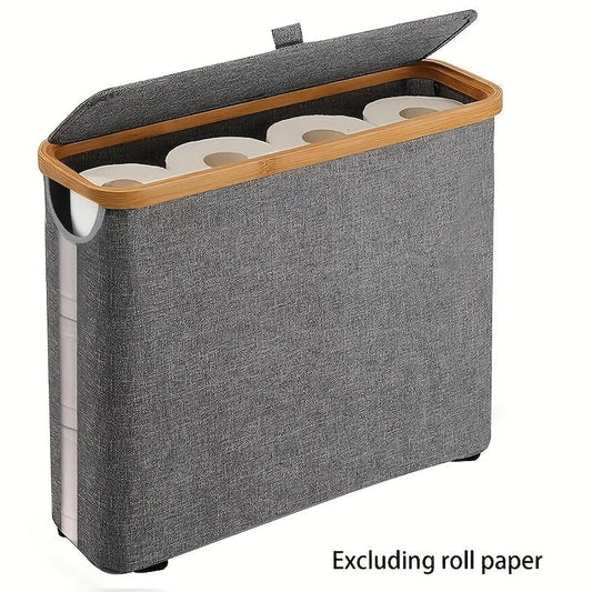 Bamboo Toilet Paper Holder with Basket | Foldable Bathroom Storage