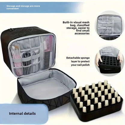 Portable Cosmetic Bag for Women | Double-Tier Nail Polish Holder | Travel Case