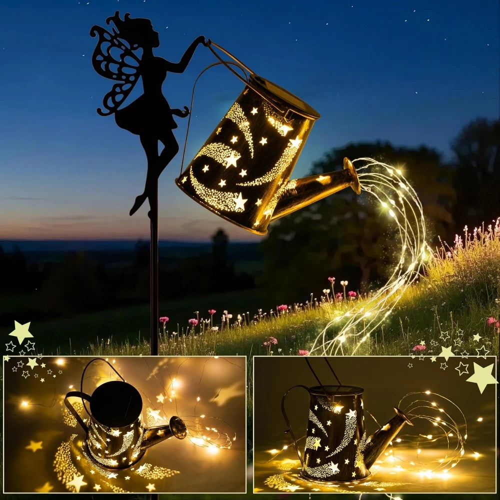Solar-Powered Garden Watering Can Light – IP55 Waterproof Metal Hanging Lamp