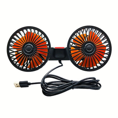 Compact Dual-Head Car Fan - 360° Rotating Air Conditioner with Strong Wind