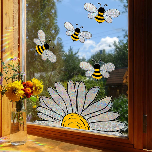 Bee and Sunflower Window Sticker | Rainbow Effect | Electrostatic PVC