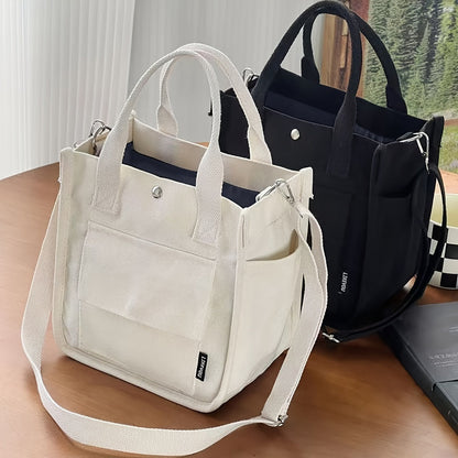 Canvas Sling Bag – White Shoulder Bag with Magnetic Closure and Adjustable Strap