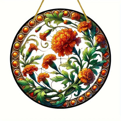 Acrylic Window Hanger | Floral Sun Catcher | Round Winter & Christmas Decor