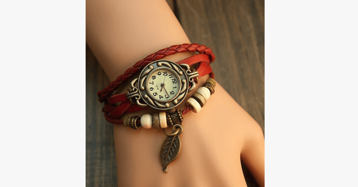 Vintage Leaf Design Watch in Boho-Chic Style