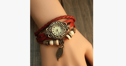 Vintage Leaf Design Watch in Boho-Chic Style