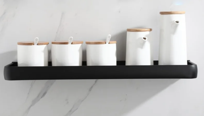 Corner Shelf in Black Aluminum – No-Drill Installation