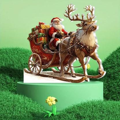 Christmas Figurine - Acrylic Reindeer Sleigh Decoration with Santa - 2D Design - Festive Table and Party Ornament 2025