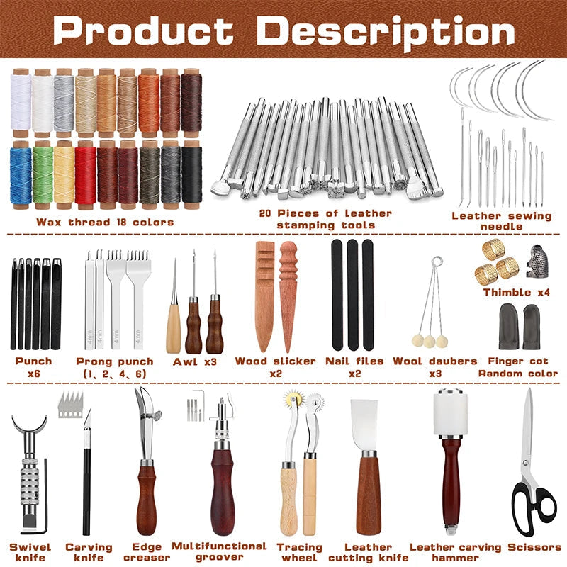 Leather Tool Kit - 92 or 27 Pieces - Includes Waxed Threads & Professional Accessories