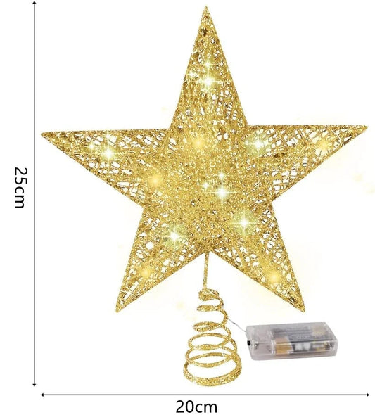 Christmas Star Tree Topper | Battery Operated LED Lights | Warm White | Metal Wire Frame