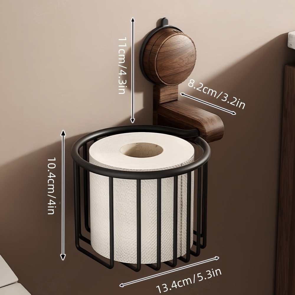Drill-Free Toilet Paper Holder in Walnut Wood - Suction Cup Design