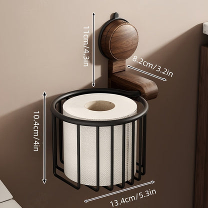Drill-Free Toilet Paper Holder in Walnut Wood - Suction Cup Design
