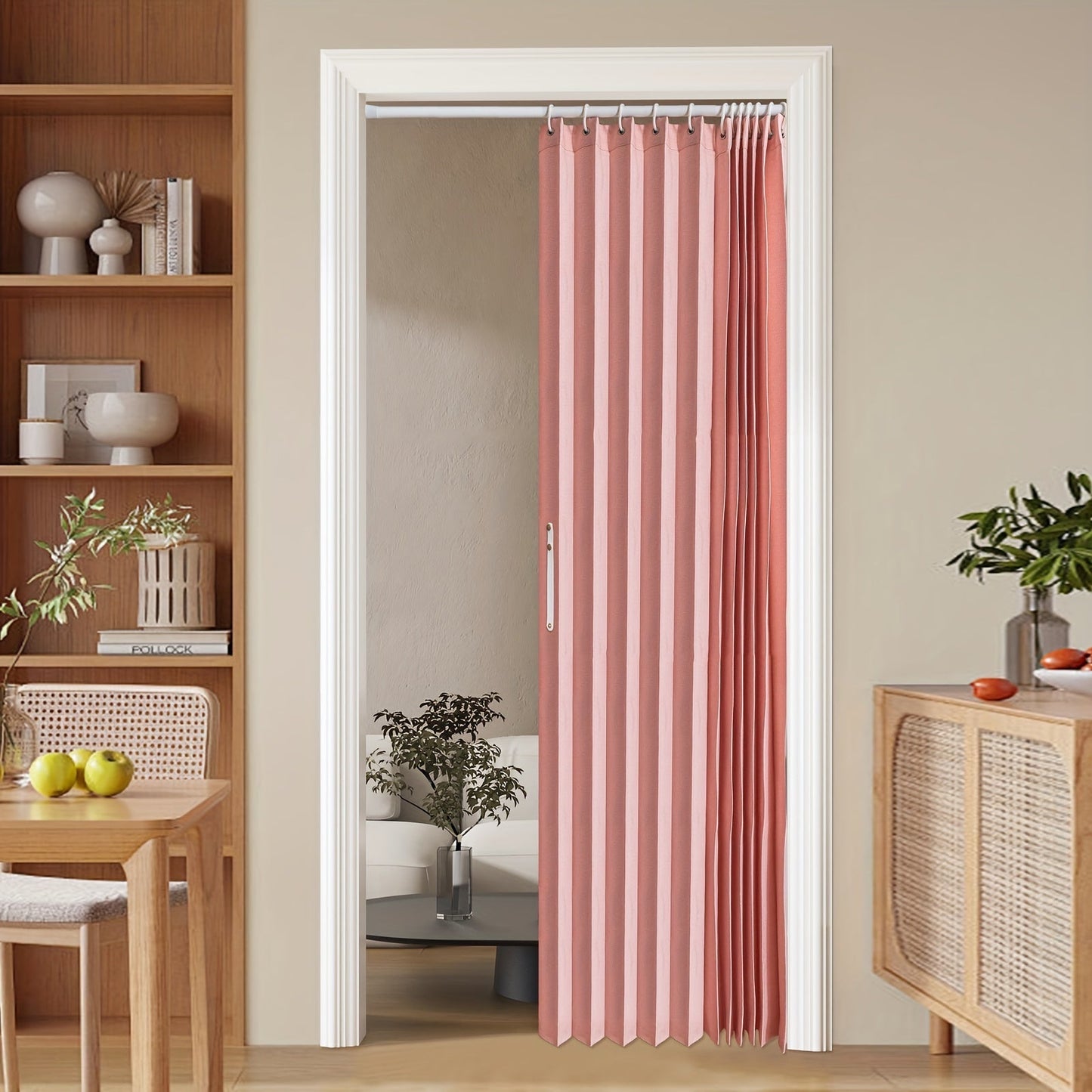 Colorful Magnetic Folding Curtain for Doors – Space-Saving Divider, Washable Polyester