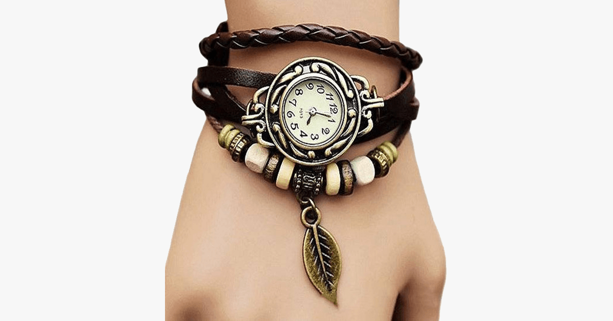 Vintage Leaf Design Watch in Boho-Chic Style