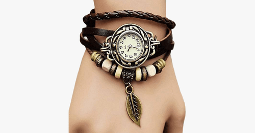 Vintage Leaf Design Watch in Boho-Chic Style