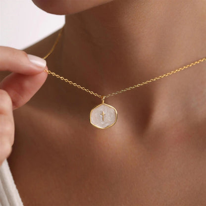 Elegant Gold Necklace with Cross Pendant and Pearl Finish