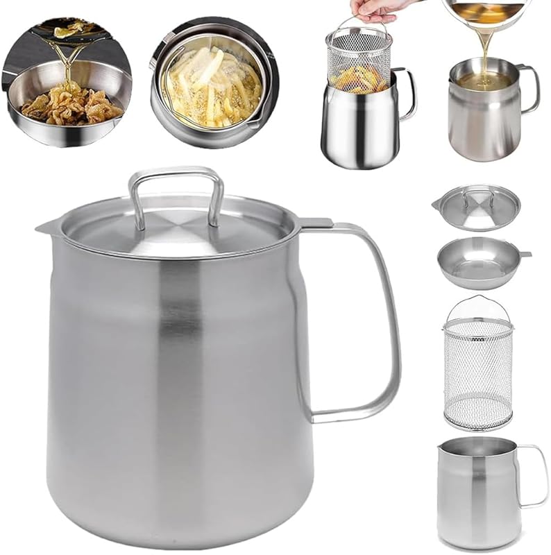 Dual-Function Stainless Steel Oil Strainer Pot