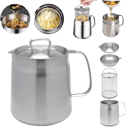 Dual-Function Stainless Steel Oil Strainer Pot