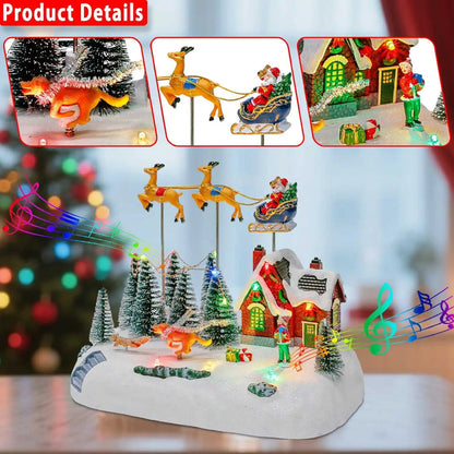 Animated Christmas Village with Santa in Sleigh | LED Lights & Music | Snowy Scene with Reindeer & Christmas Tree