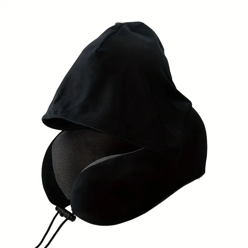 Memory Foam U-Shaped Neck Pillow with Hood | Removable Cover | 25x23x15 cm