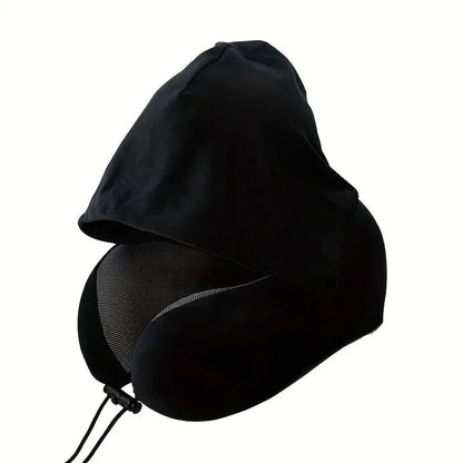 Memory Foam U-Shaped Neck Pillow with Hood | Removable Cover | 25x23x15 cm