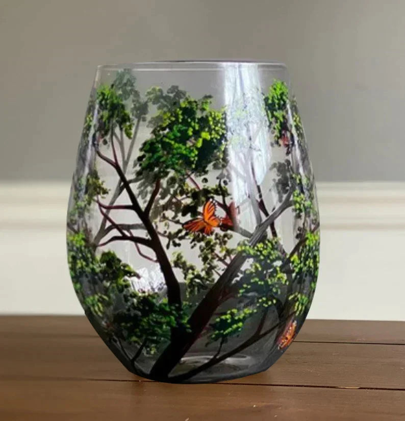Hand-Painted Art Wine Glasses - Tree of the Four Seasons