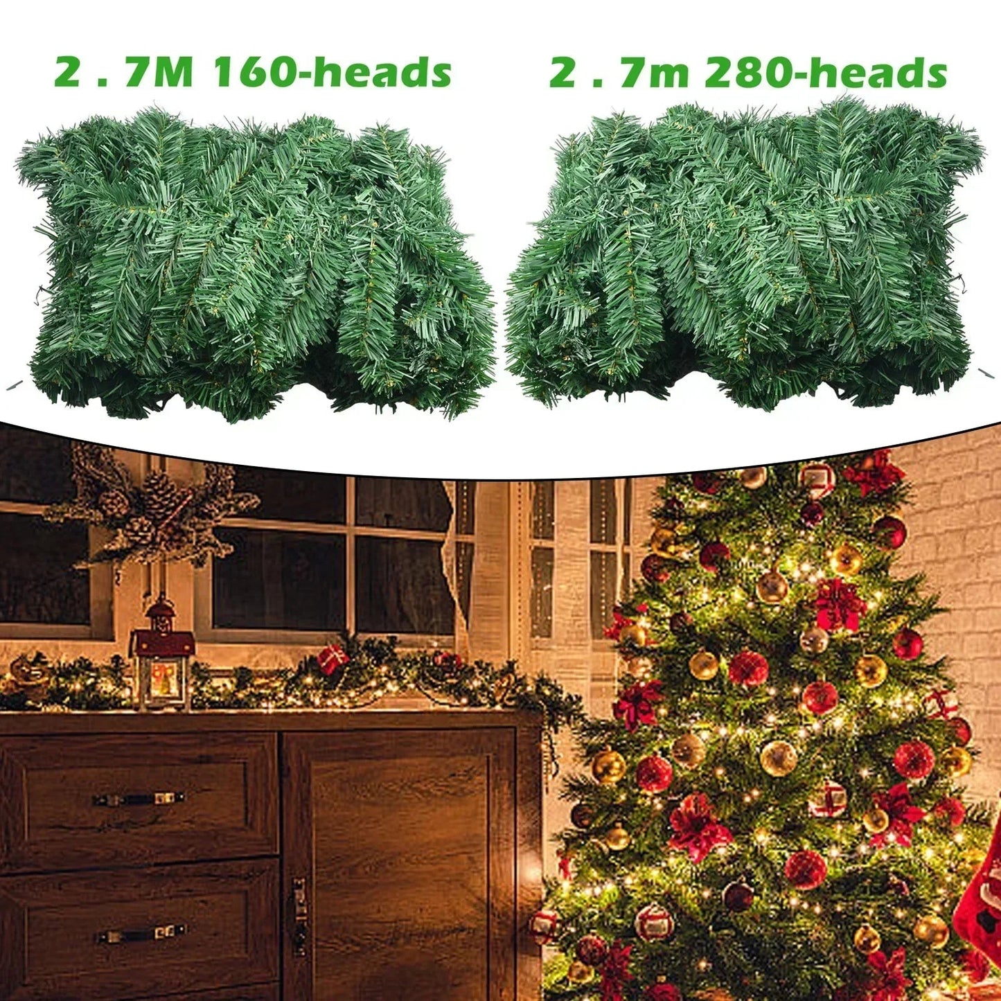 Artificial Pine Garland for Holidays | 2.7 m Thick PVC Christmas Décor for Stairs, Fireplace & Windows