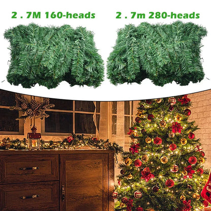 Artificial Pine Garland for Holidays | 2.7 m Thick PVC Christmas Décor for Stairs, Fireplace & Windows