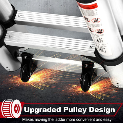 Folding Telescopic Ladder 5M with Wheels and Triangle Stabilizer
