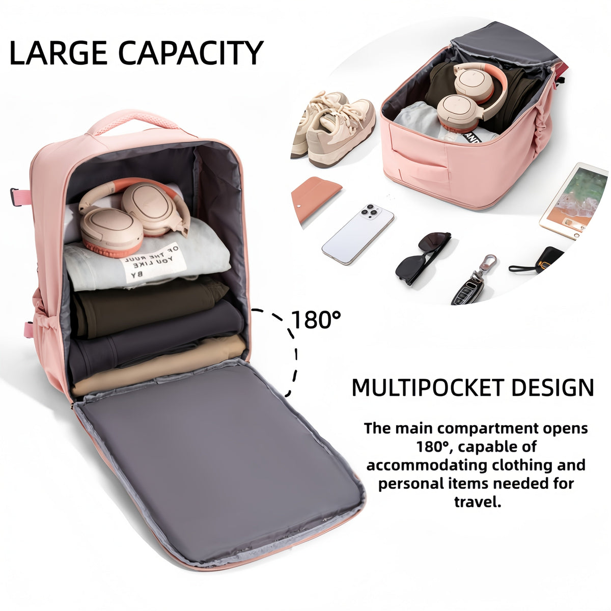 Spacious Travel Backpack with Dedicated Shoe Storage