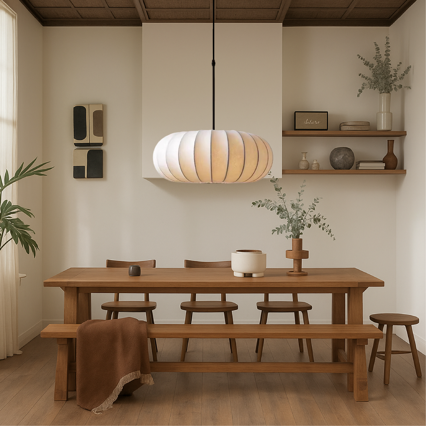 Silk Pendant Ceiling Lamp – Stylish Fabric Shade for Living Room & Bedroom