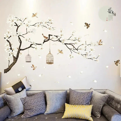 XXL Tree Wall Sticker 187x128 cm | Bird and Flower Wall Decal | Home Decor for Living and Bedroom